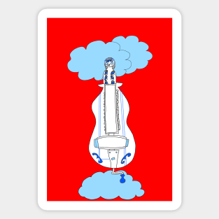 Hurdy-gurdy head in the Blue Clouds Sticker